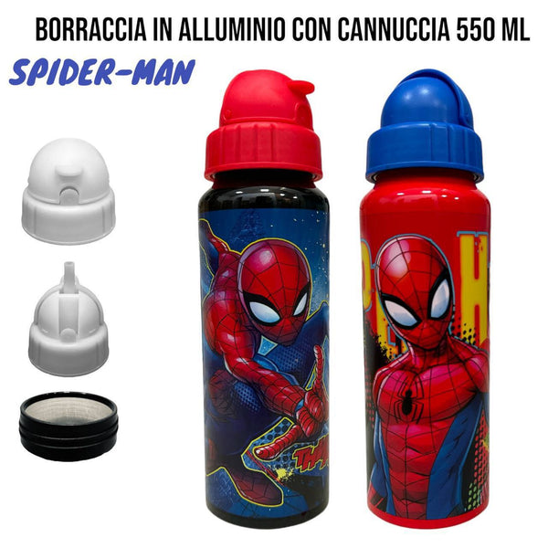 BORRACCIA IN ALLUMINIO CON CANNUCCIA FLOP SPIDERMAN BOTTIGLIA PER BAMBINI 550 ML - M09510