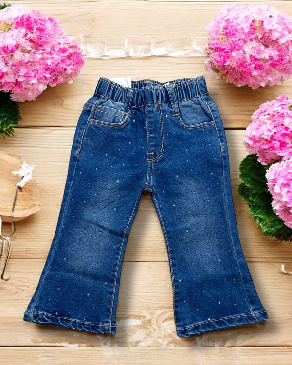 Jeans a zampa con Brillantini e elastico in vita - ZNA-8065