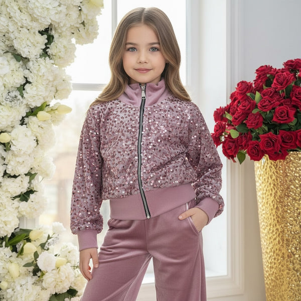 Completo con Felpa paiettata e pantalone in ciniglia - 2815