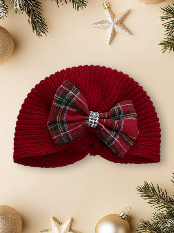 Turbante in lana con fiocco scozzese - NG2241