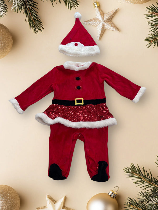 Tutina intera Natalizia finto vestitino con paillettes + cappellino - Y-PR675