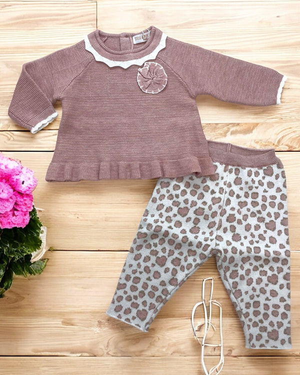 Coordinato lana 
Maglia con voilant
Leggings animalier - SBBA-1067-P3