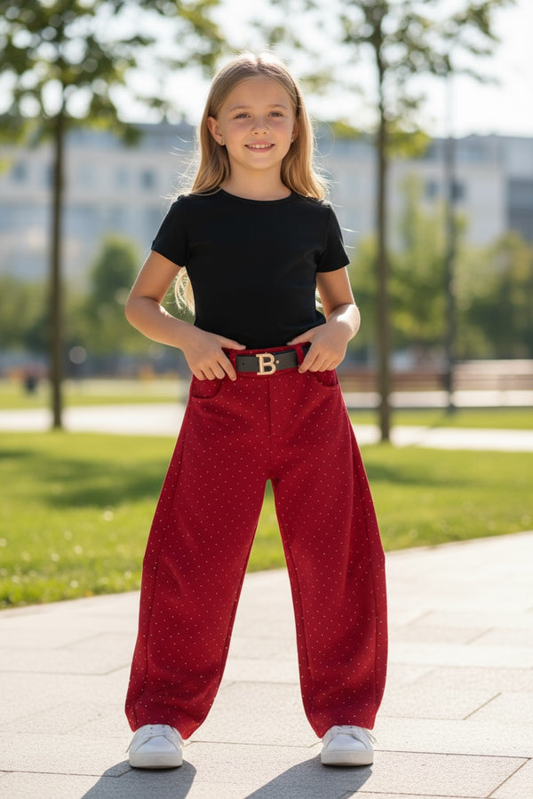 Pantalone balloon con brillantini e cintura in vita - P01163