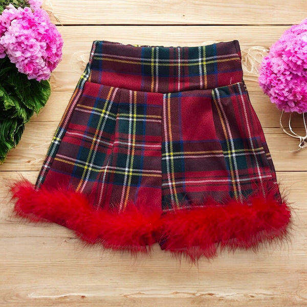Pantaloncino scozzese con piume - 35080