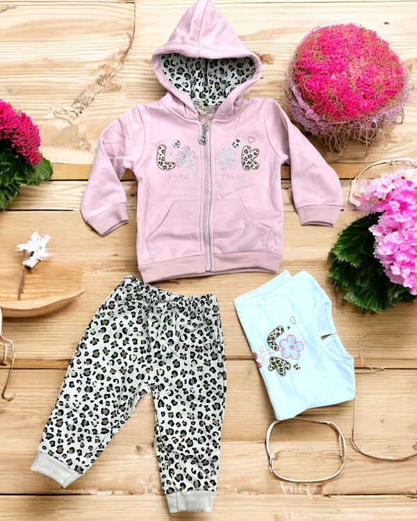TUTA 3PZ
Felpa con cappuccio
T-shirt con stampa a fiore 
Pantalone leopardato - XNA9354
