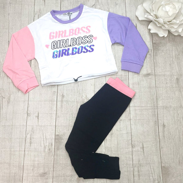 Completo 
Felpa girocollo;
Leggings con elastico in vita. - LF-1684