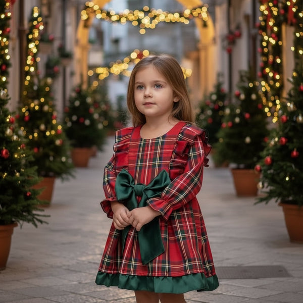 Vestitino scozzese con fiocco in velluto - 05152