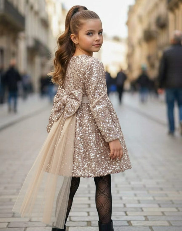 Vestitino paillettes con fioccone sul retro - 3729