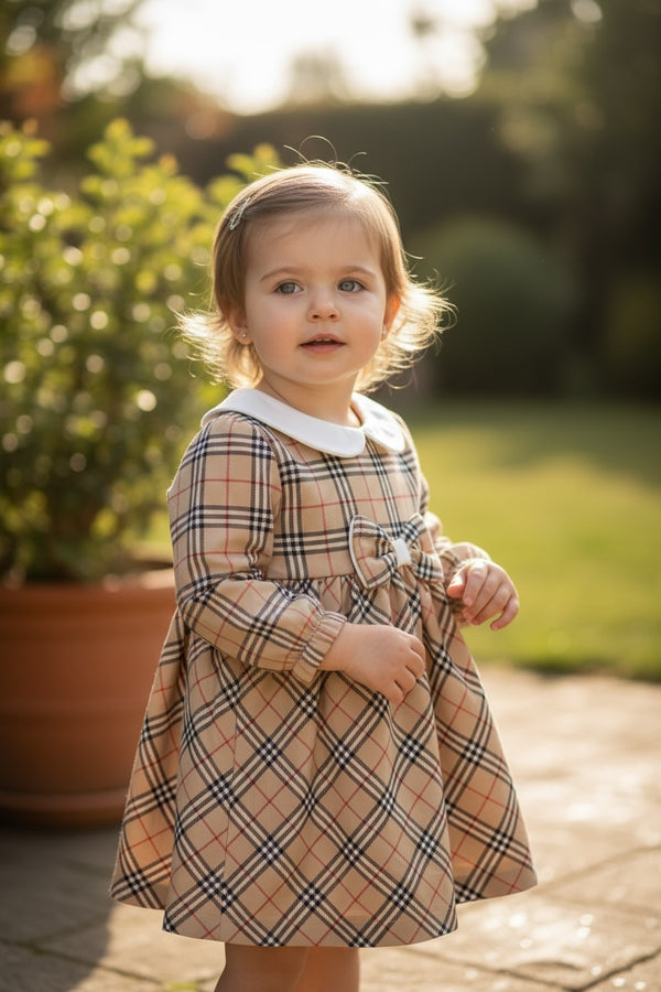 Vestitino a quadri con fiocco in vita - 4142
