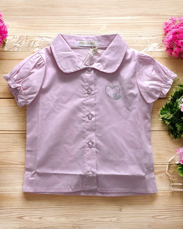 Camicia con collo alla francese e piccolo cuore in strass - XNA-1647