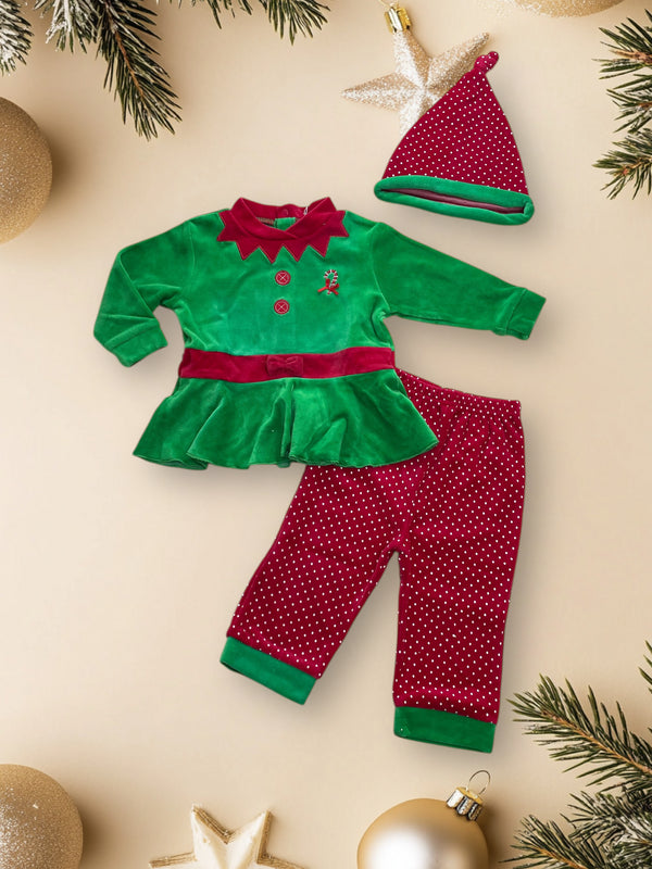 Completo piccola Elfa  + cappello 
Giacca a vestitino 
Pantalone a pois - IG075/74