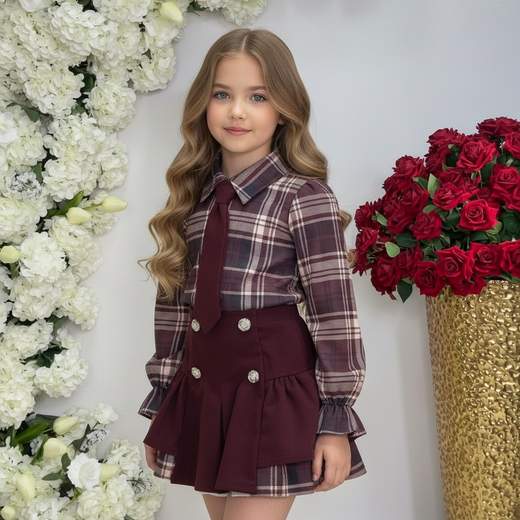 Completo con camicia a quadri e gonna + cravatta - 25-392