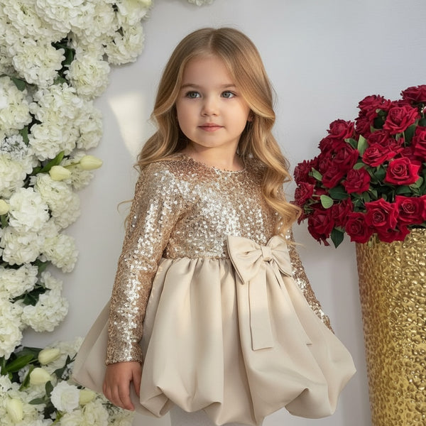 Vestitino con paillettes e fiocco davanti - 6005