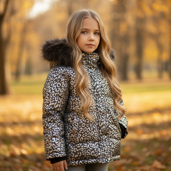 Giubbino con fantasia oro leopardato con pelliccia interna - ZY-906