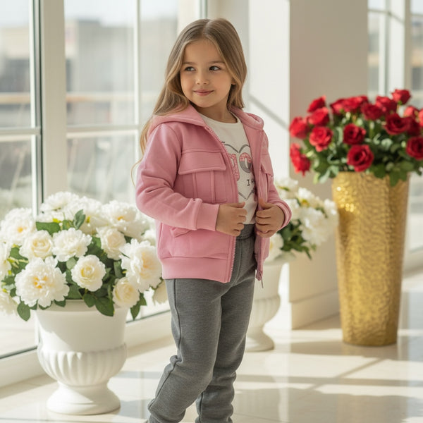 Tuta 3pz 
Felpa con cappuccio e tasche frontali 
T-shirt con stampa
Pantalone - BK679