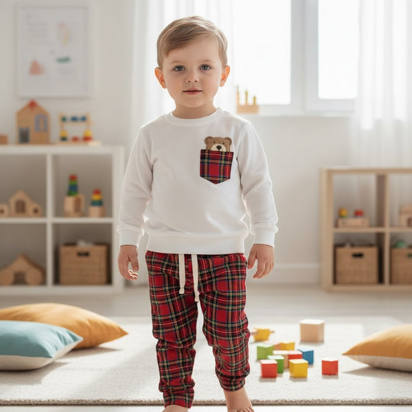 Completo con pantalone scozzese e maglia con teddy - 0062