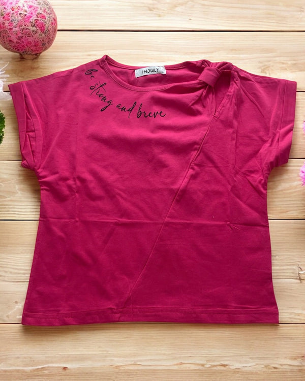 T-shirt con fiocco e frase - LY-3110