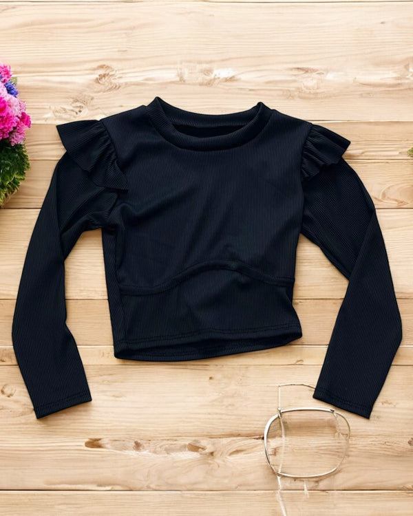 Maglia a costine con voilant - 0666