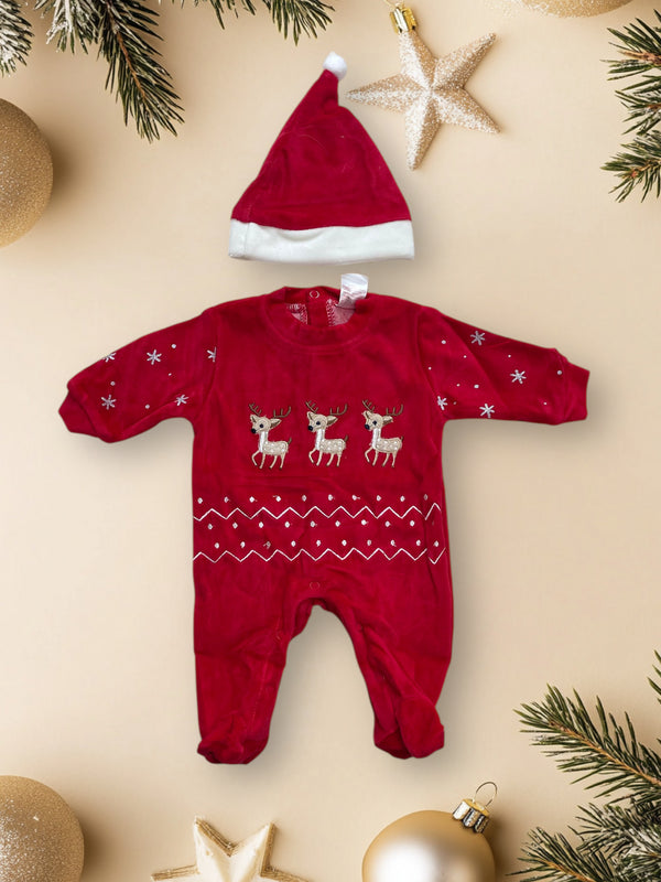 Tutina Natalizia con renne e fiocchi di neve alle braccia +cappellino - KF-038