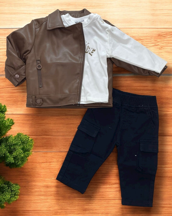 Completo con giacca in ecopelle e maglia con pantalone - RM-1834